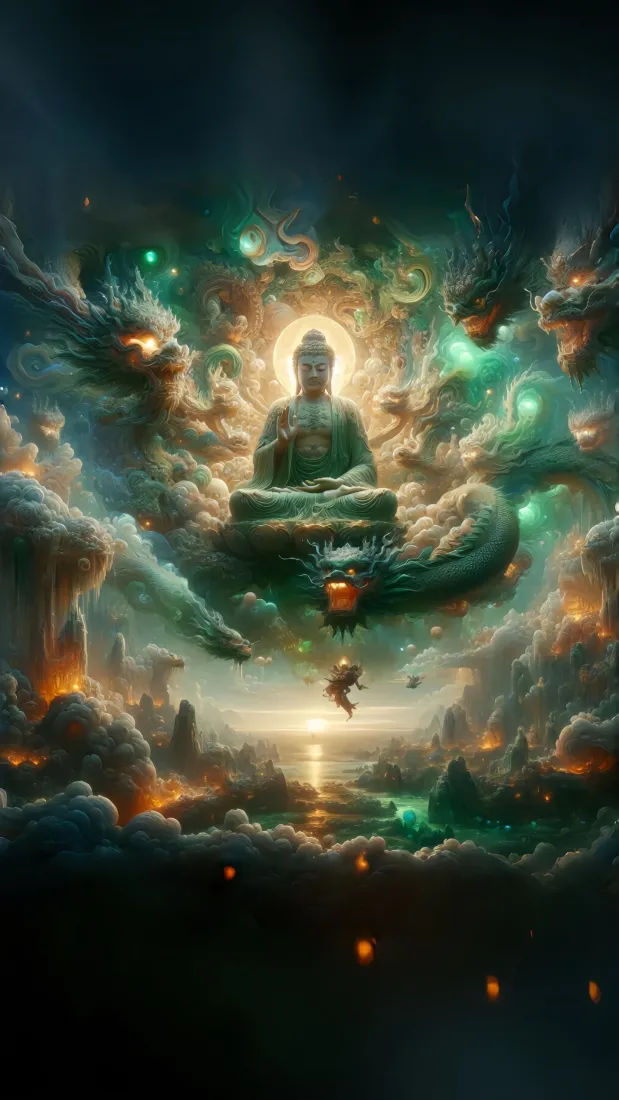 佛陀手机壁纸｜云海佛光玄幻水面背景图片 - 国风禅意艺术「哲风壁纸」