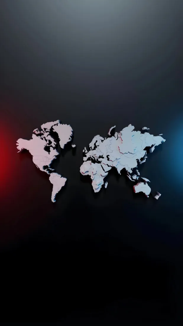世界地图手机壁纸｜黑底创意背景图片 - 红蓝渐变点缀「哲风壁纸」