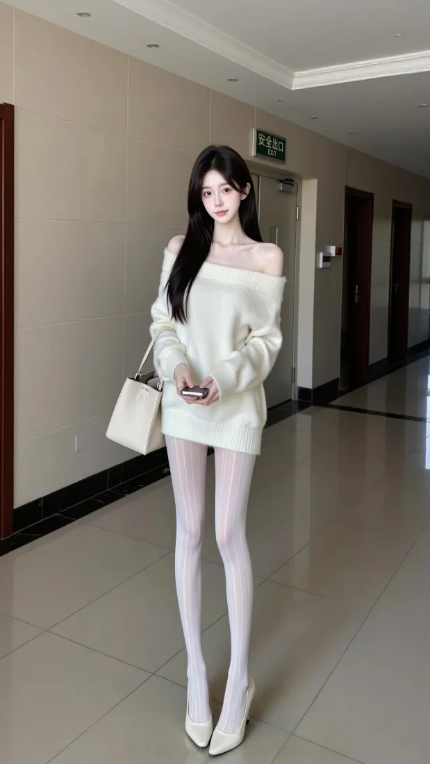 白裙美女手机壁纸｜室内走廊背景图片 - 纯欲风时尚穿搭「哲风壁纸」