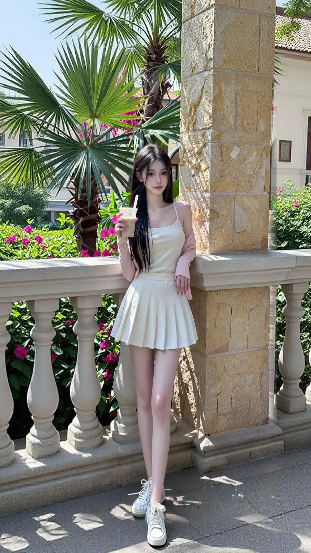 气质美女手机壁纸｜户外露台背景图片 - 夏日清新穿搭「哲风壁纸」
