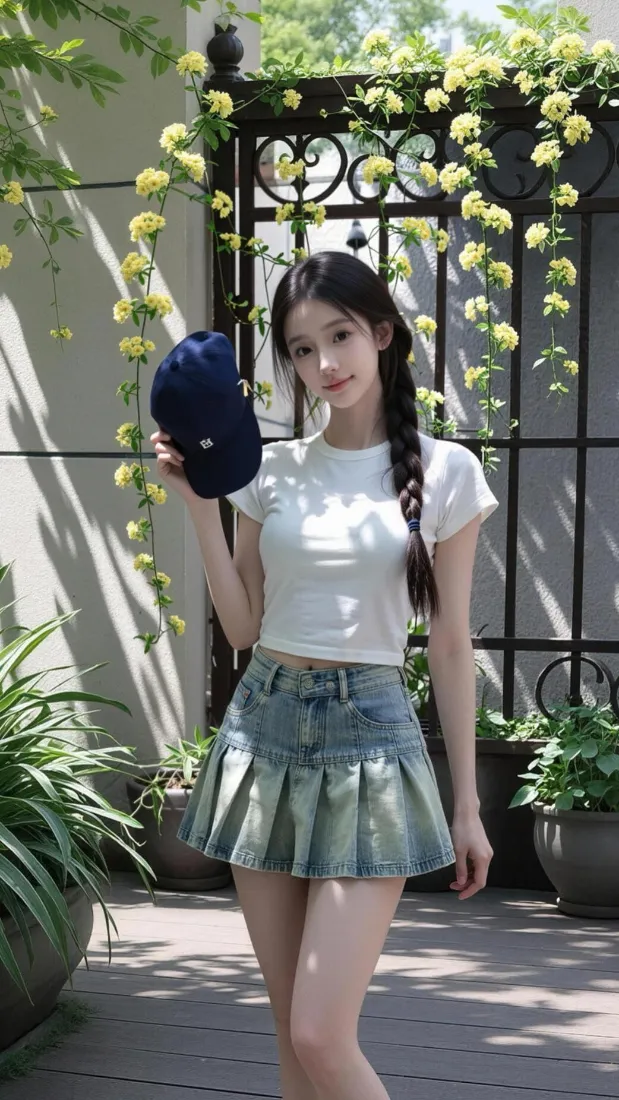 麻花辫美女手机壁纸｜户外庭院背景图片 - 清新甜美穿搭「哲风壁纸」