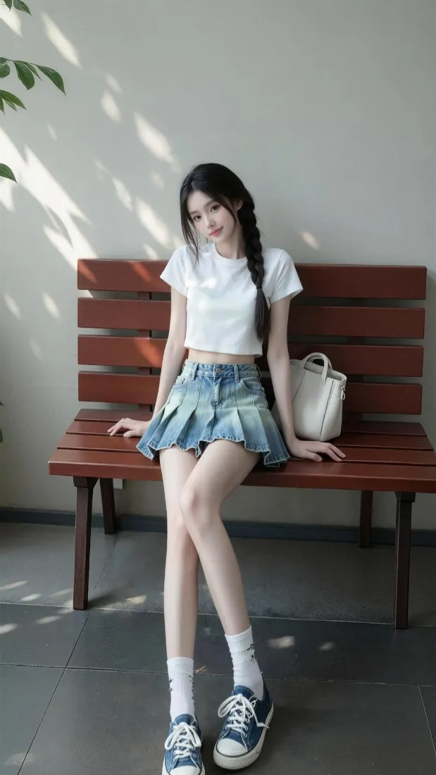长辫甜美少女手机壁纸｜休闲穿搭背景图片 - 室内光影氛围感「哲风壁纸」