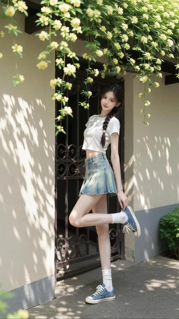 清纯少女手机壁纸｜阳光庭院背景图片 - 清新夏日穿搭「哲风壁纸」