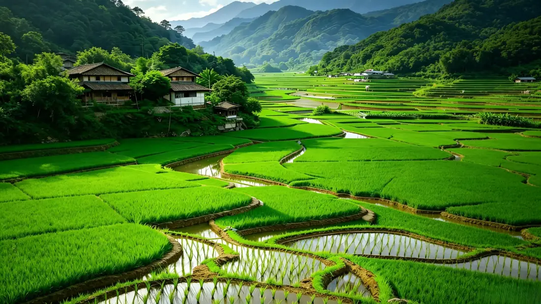 3k乡村稻田壁纸｜山间田园背景图片 - 清新治愈自然风景「哲风壁纸」