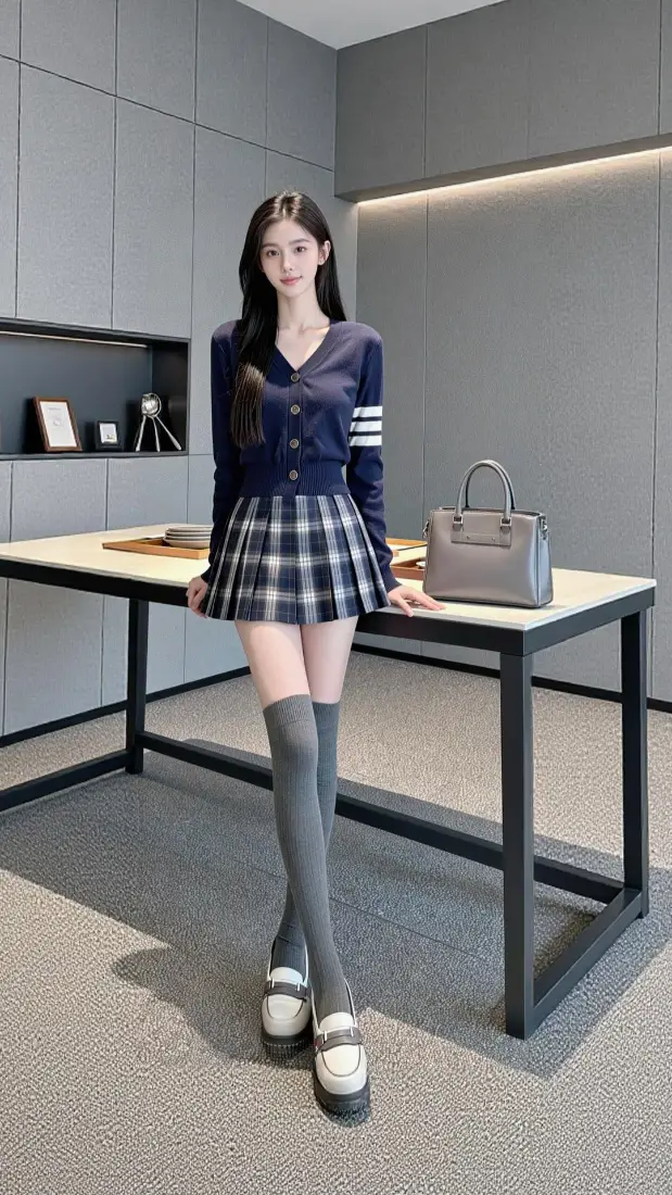 气质美女手机壁纸｜学院风穿搭背景图片 - 室内时尚写真「哲风壁纸」