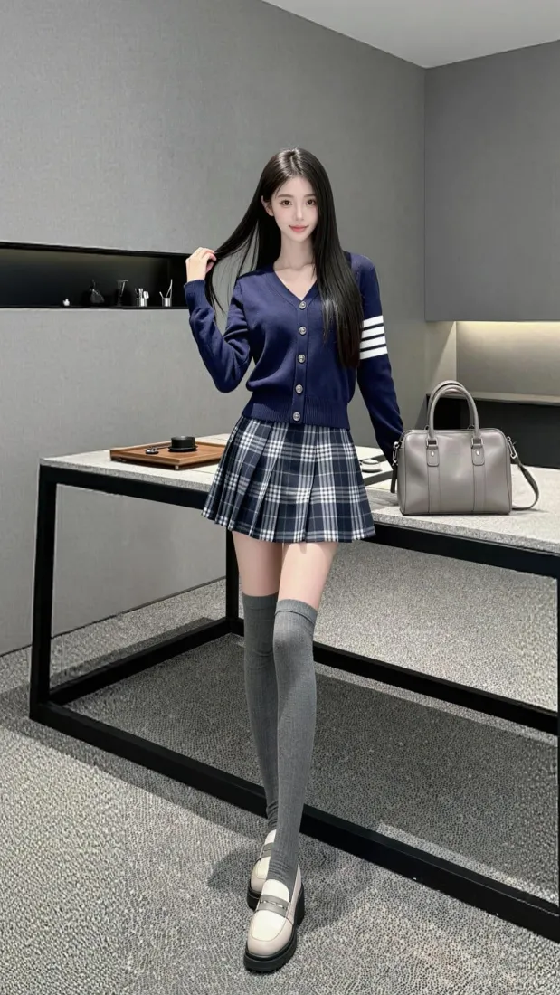 学院风美女手机壁纸｜室内穿搭背景图片 - 气质写真「哲风壁纸」