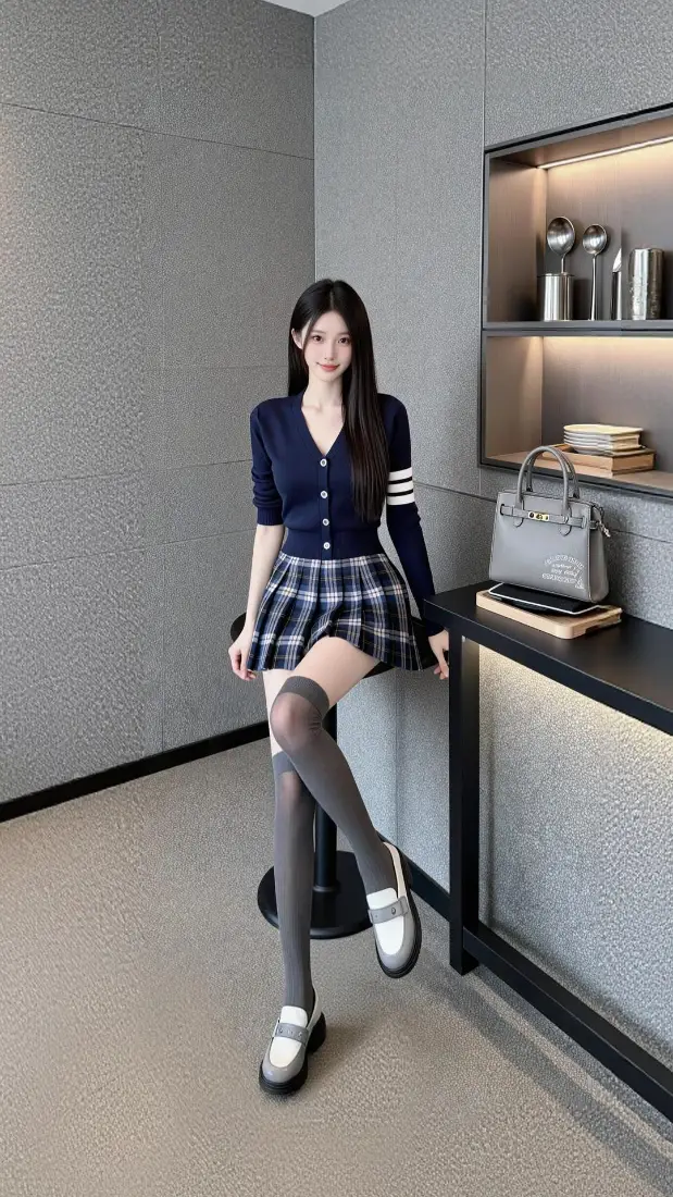 穿搭美女手机壁纸｜室内吧台背景图片 - 学院风写真「哲风壁纸」