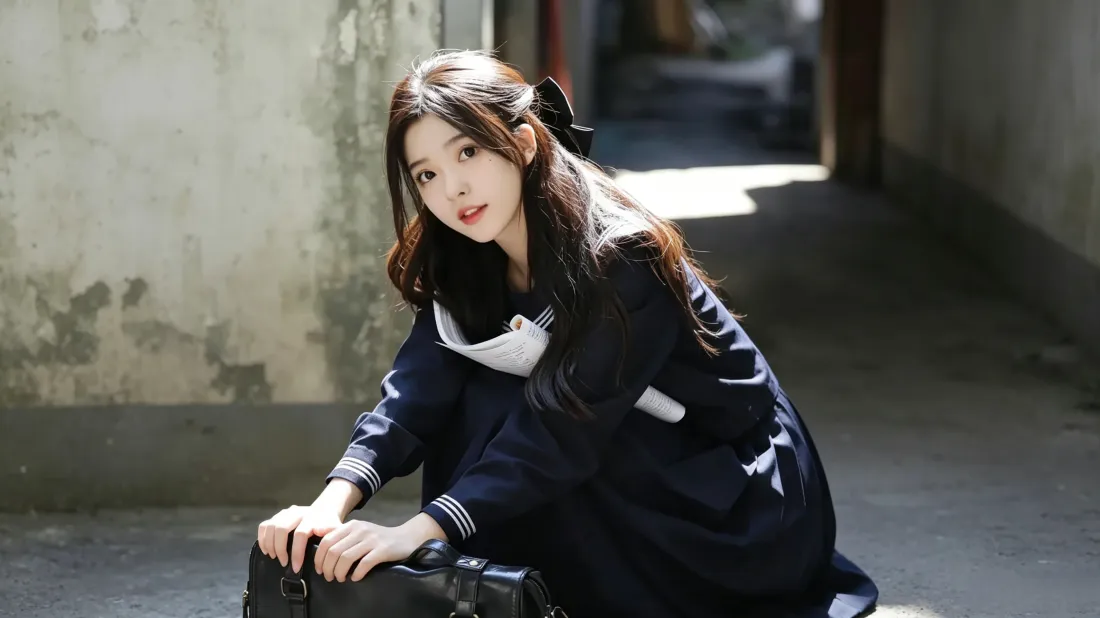 3kjk制服少女壁纸｜老巷背景图片 - 清纯氛围感人像「哲风壁纸」