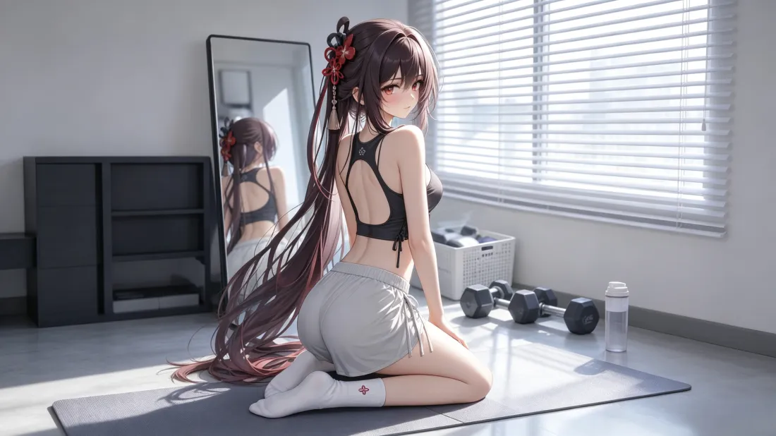 3k胡桃壁纸｜原神运动风背景图片 - 二次元少女健身「哲风壁纸」