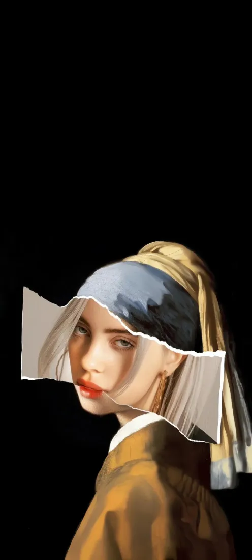戴珍珠耳环的少女创意手机壁纸｜黑色背景图片 - 复古油画风「哲风壁纸」