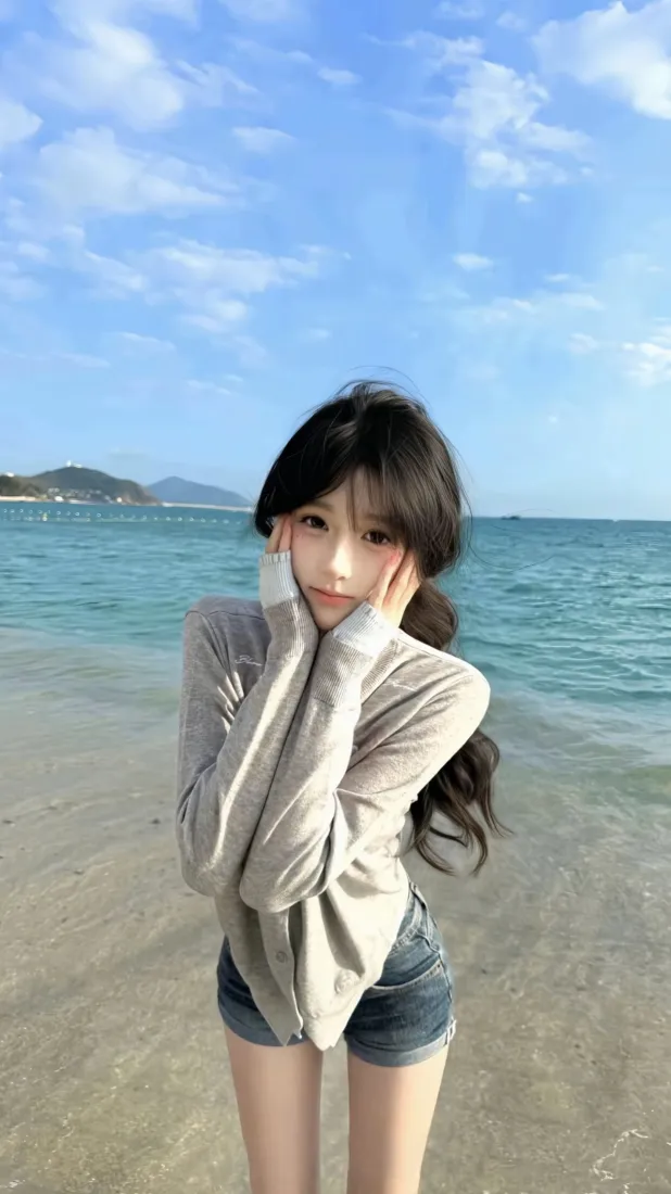 海边甜美少女手机壁纸｜蓝天碧海沙滩背景图片 - 治愈氛围感「哲风壁纸」