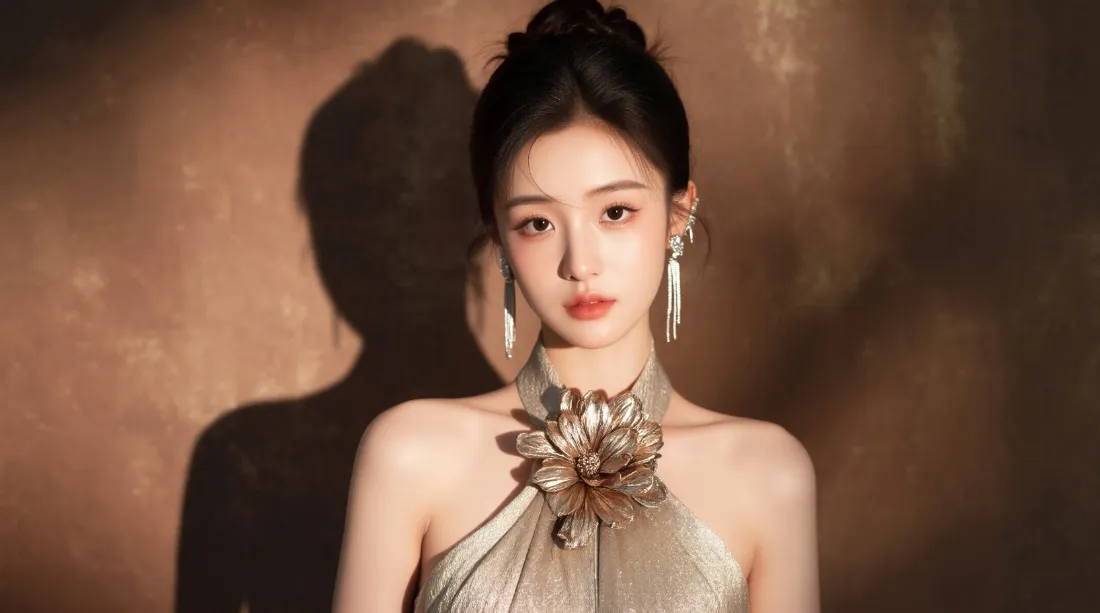 2k新中式美女壁纸｜露肩挂脖裙背景图片 - 精致优雅「哲风壁纸」
