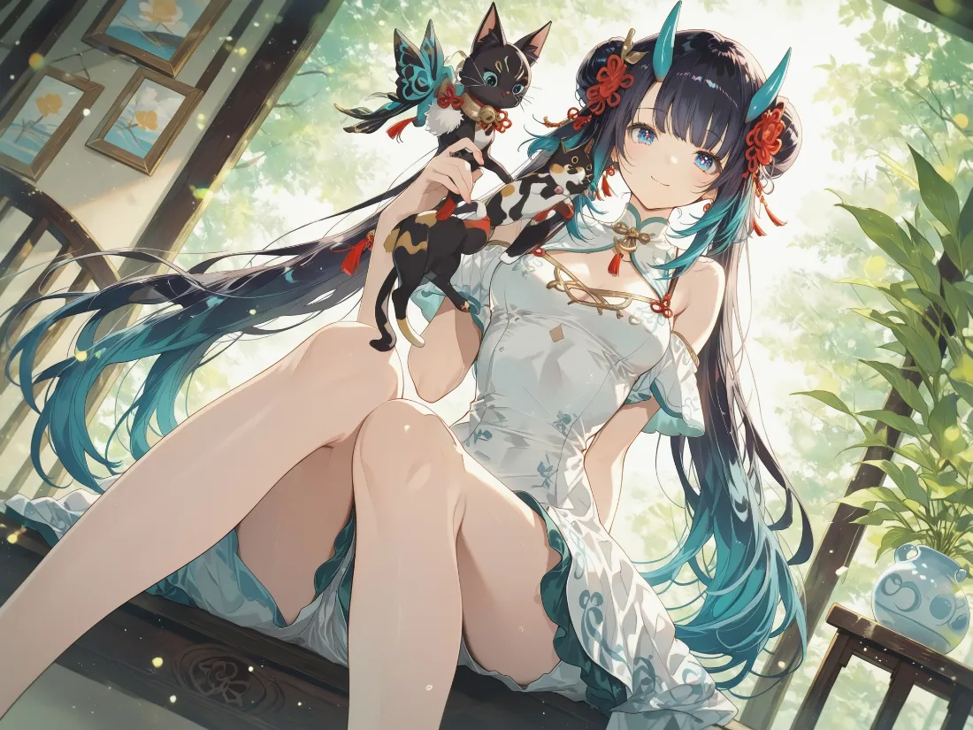 2k明日方舟夕壁纸｜古风旗袍黑猫背景图片 - 二次元少女「哲风壁纸」