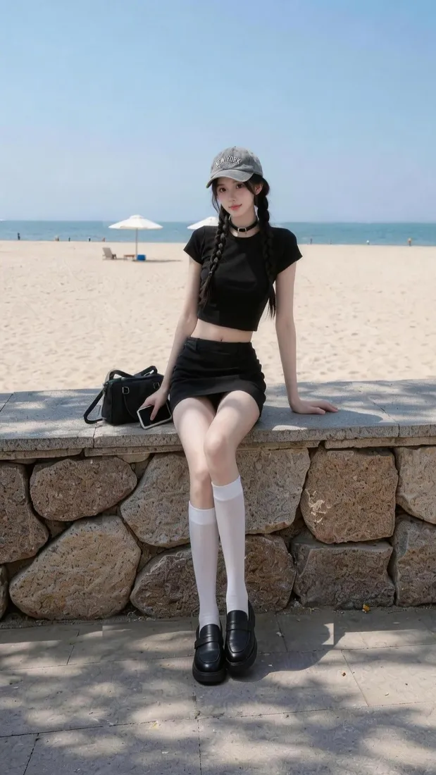 沙滩美女手机壁纸｜海边休闲背景图片 - 甜酷穿搭「哲风壁纸」