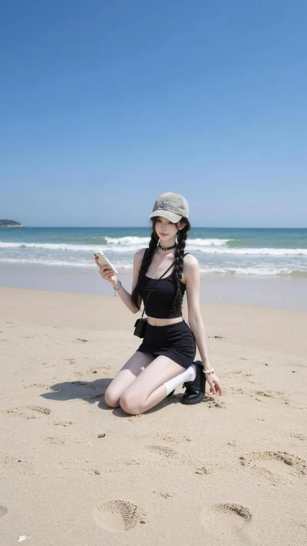 夏日海边美少女手机壁纸｜沙滩度假背景图片 - 甜酷休闲穿搭「哲风壁纸」