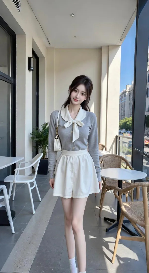 甜美女生手机壁纸｜咖啡馆露台穿搭背景图片 - 清新好看「哲风壁纸」
