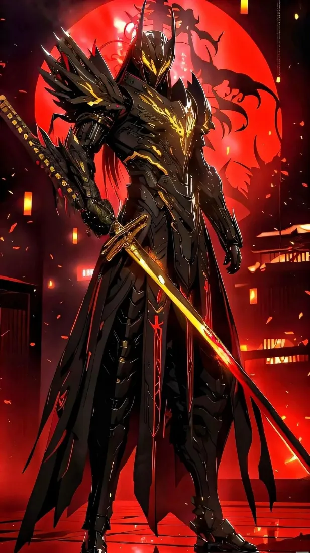 暗黑机甲武士手机壁纸｜红月夜古风背景图片 - 科幻酷炫风「哲风壁纸」