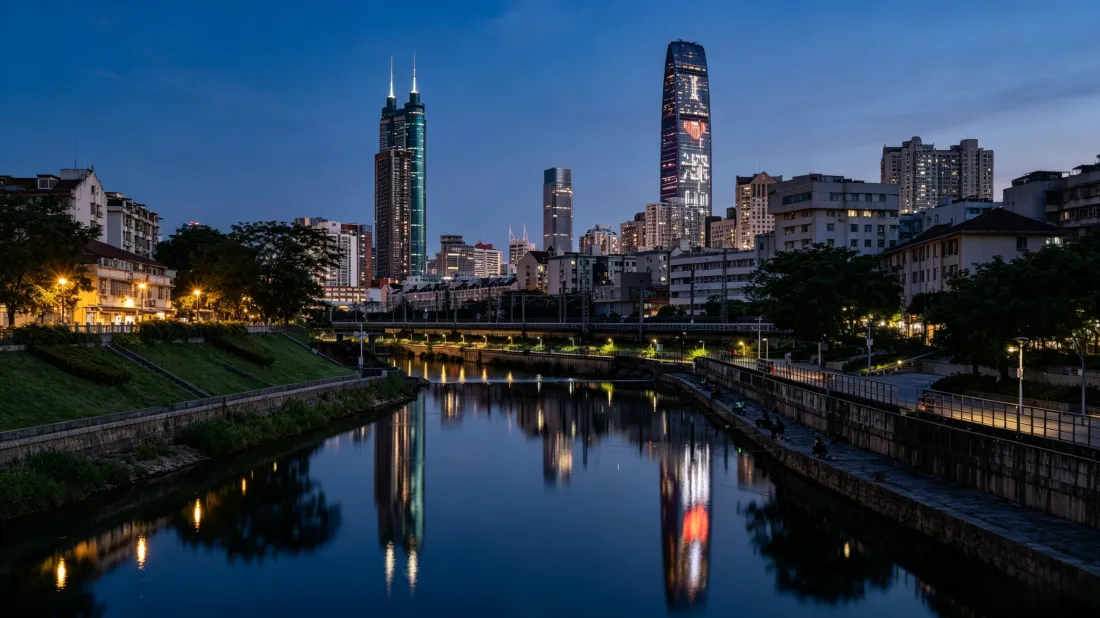 3k深圳城市壁纸｜夜景水岸倒影背景图片 - 都市风光「哲风壁纸」