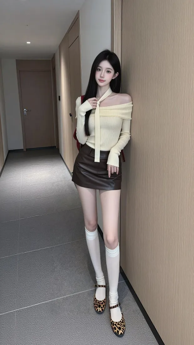 时尚长发美女手机壁纸｜走廊穿搭背景图片 - 甜酷气质好看「哲风壁纸」