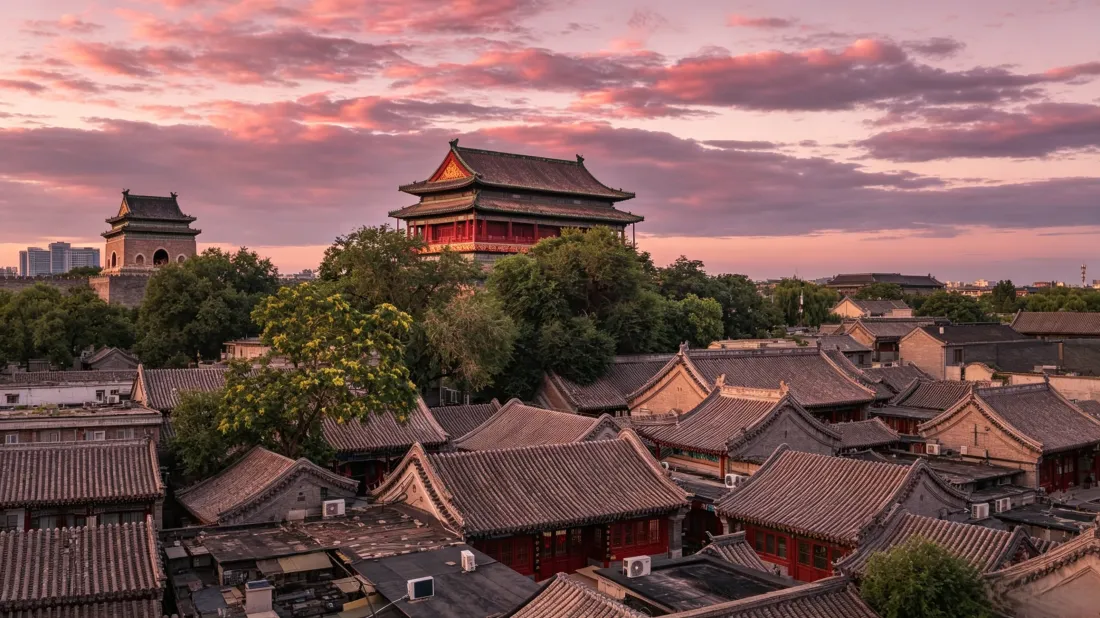 3k北京钟鼓楼壁纸｜老北京胡同背景图片 - 晚霞古都风光「哲风壁纸」