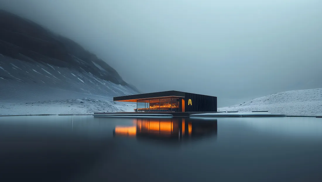 6k临水独栋小屋壁纸｜雪山湖泊背景图片 - 冬日治愈风景「哲风壁纸」