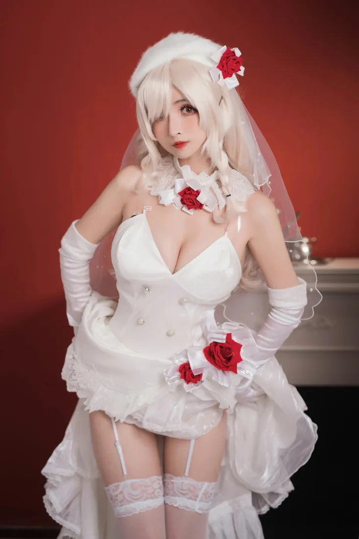 少女前线G36C手机壁纸｜rioko凉凉子cos背景图片 - 婚纱白丝造型「哲风壁纸」
