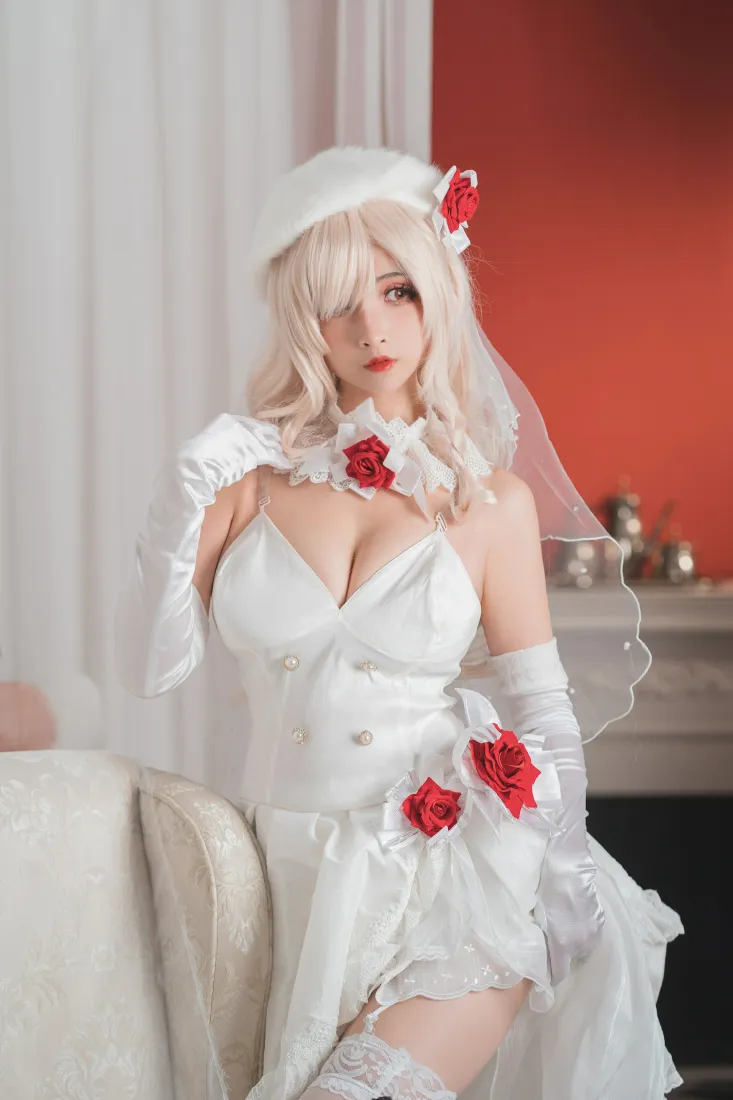 少女前线G36C手机壁纸｜rioko凉凉子cos背景图片 - 白丝婚纱「哲风壁纸」
