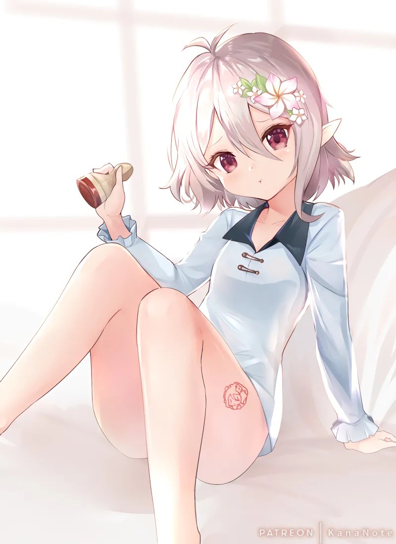 二次元美少女手机壁纸｜精灵耳蓝上衣背景图片 - 软萌可爱「哲风壁纸」