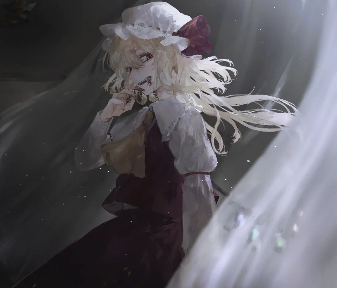 2k二次元美少女壁纸｜暗调碎光背景图片 - 金发洋装少女「哲风壁纸」