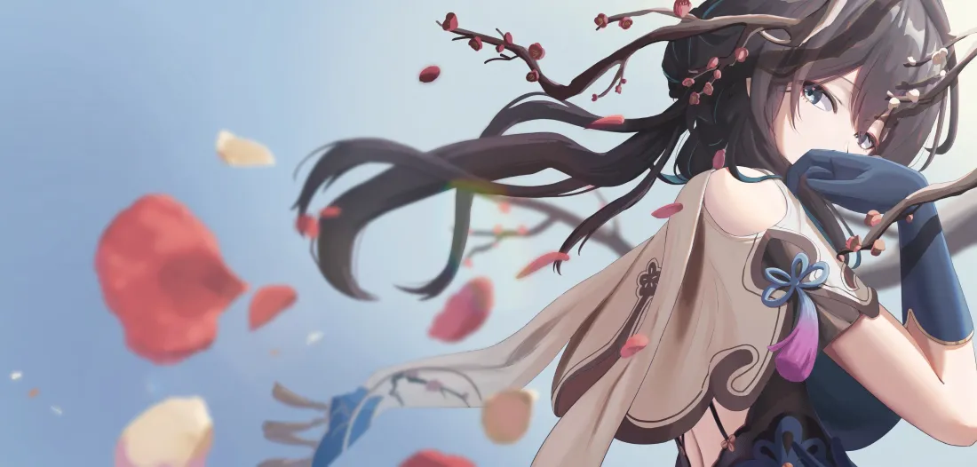 3k崩坏少女壁纸｜梅花花瓣背景图片 - 二次元动漫插画「哲风壁纸」