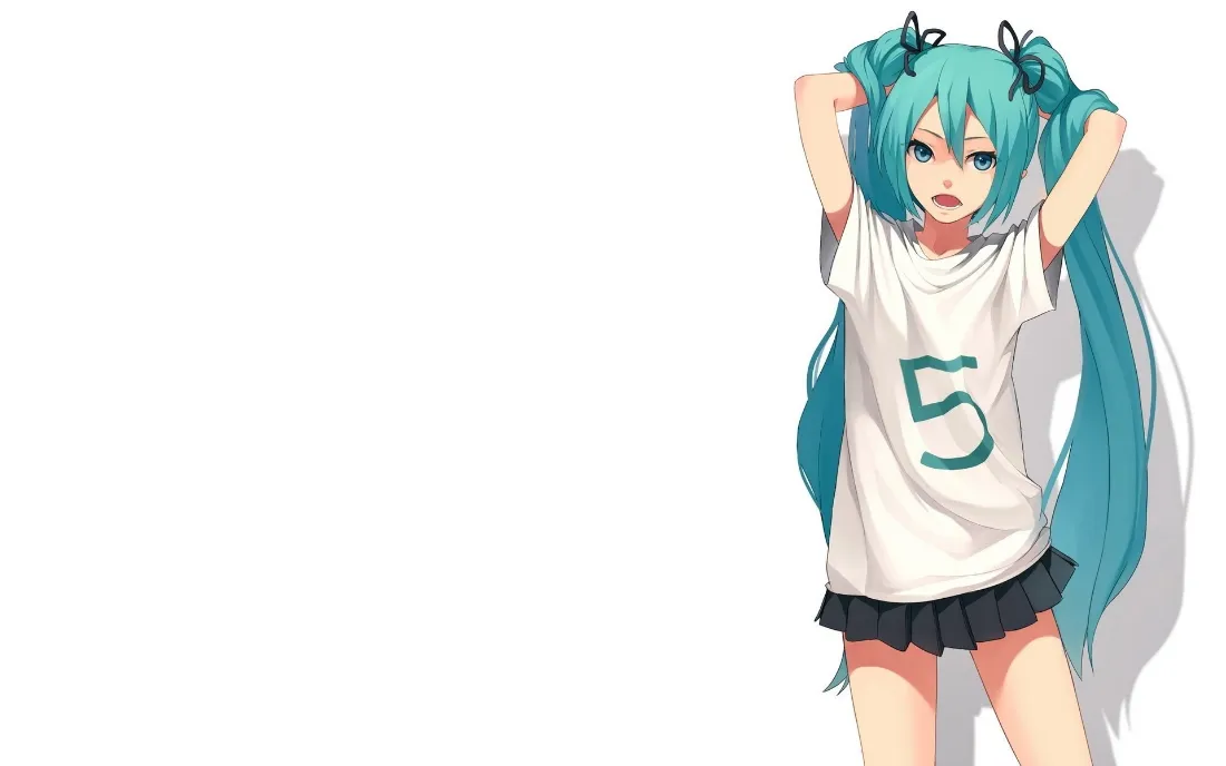 2k初音未来壁纸｜白T恤双马尾背景图片 - 简约清新风「哲风壁纸」