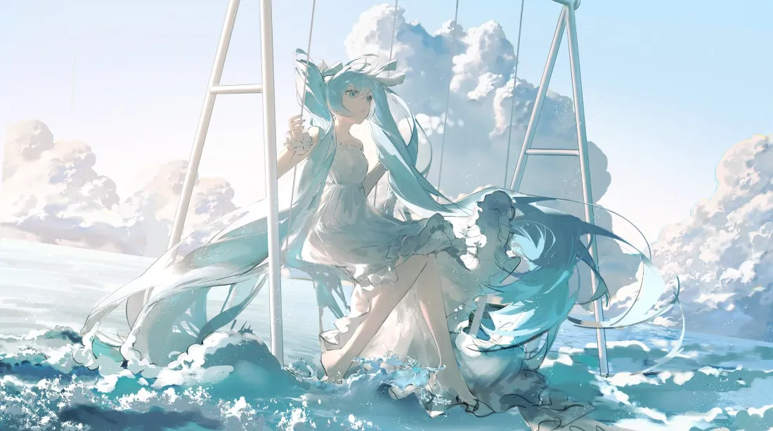 2k初音未来壁纸｜碧海帆船蓝天白云背景图片 - 二次元少女「哲风壁纸」