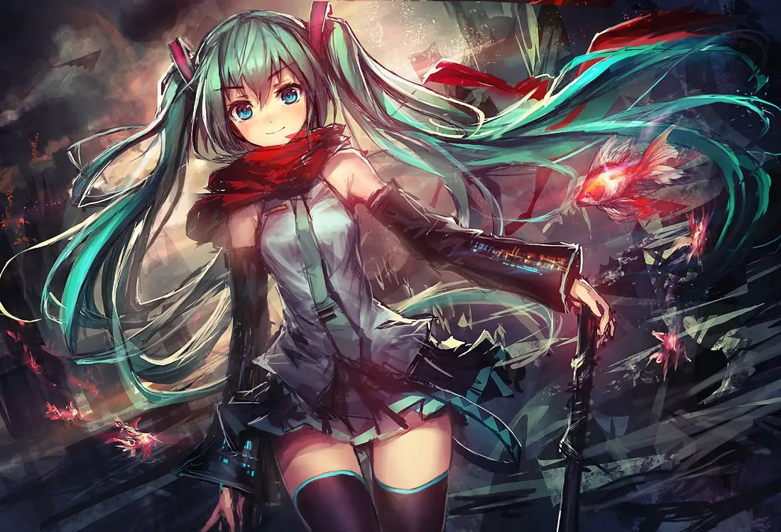 2k初音未来壁纸｜暗系战斗少女背景图片 - 人气虚拟歌姬「哲风壁纸」