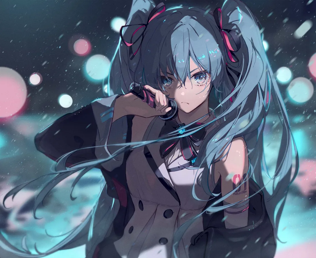 3k初音未来壁纸｜雨夜霓虹背景图片 - 酷飒双马尾少女「哲风壁纸」