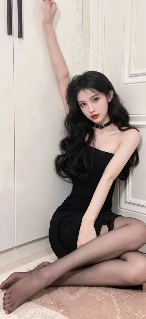 黑裙美女手机壁纸｜时尚室内背景图片 - 御姐氛围感写真「哲风壁纸」