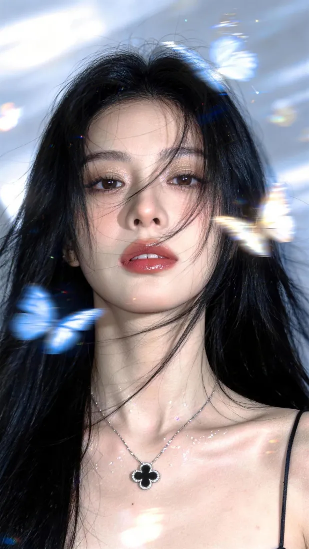氛围感美女手机壁纸｜蝴蝶光影背景图片 - 冷调人像「哲风壁纸」