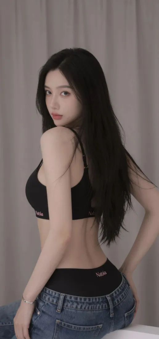 黑长直美女手机壁纸｜室内时尚写真背景图片 - 性感休闲穿搭「哲风壁纸」