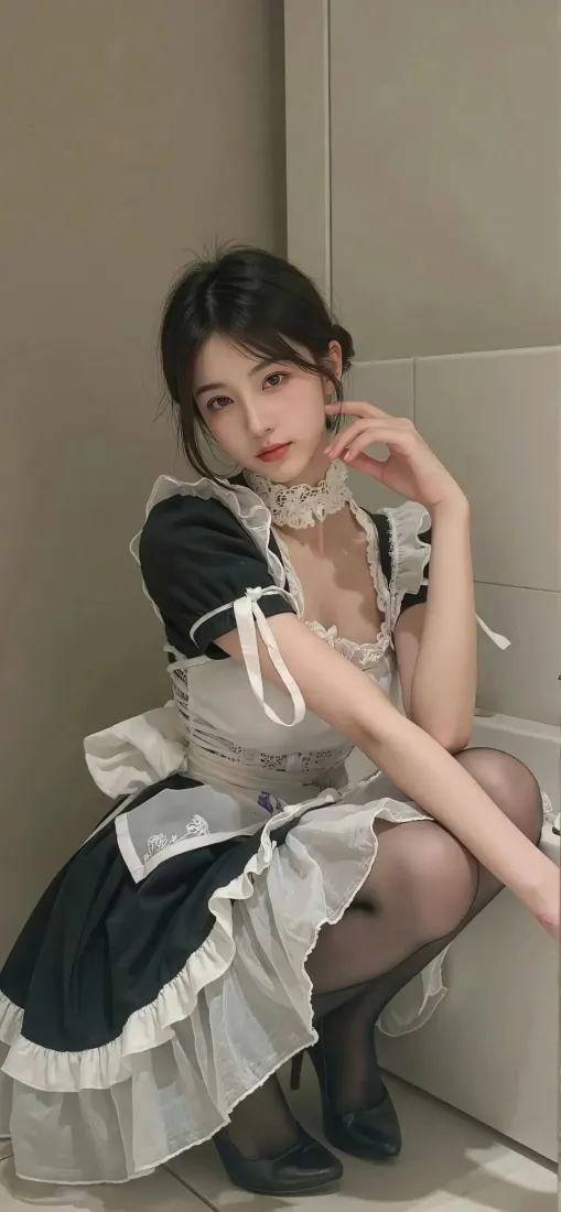 女仆装美女手机壁纸｜居家浴室背景图片 - 氛围感人像「哲风壁纸」