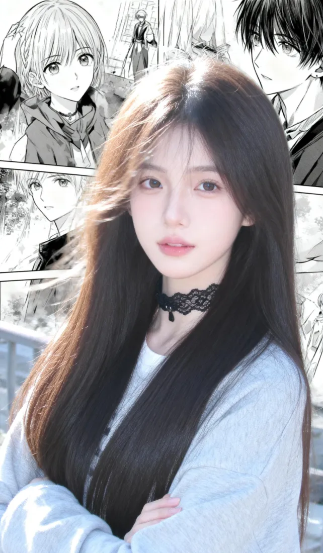 长发美女手机壁纸｜漫画墙背景图片 - 甜酷少女穿搭「哲风壁纸」