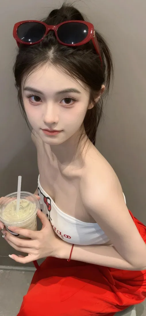 甜酷美女手机壁纸｜休闲穿搭背景图片 - 手持清爽饮品「哲风壁纸」