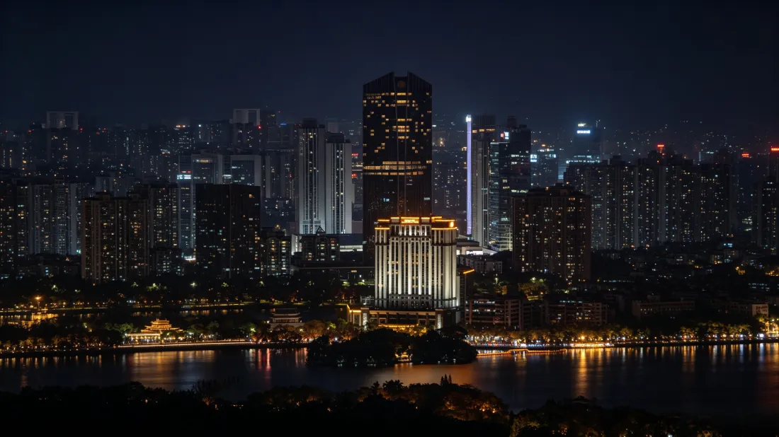 3k城市夜景壁纸｜高楼灯光背景图片 - 水面倒影夜空建筑群「哲风壁纸」
