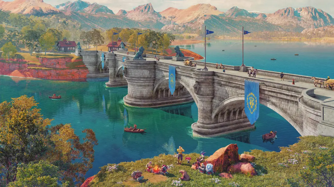 13k湖畔镇壁纸｜石桥湖景背景图片 - 魔兽世界游戏场景「哲风壁纸」