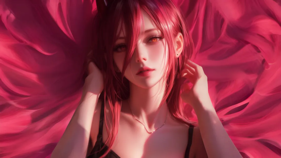4k红发动漫美女壁纸｜红色丝绸背景图片 - 氛围感手绘插画「哲风壁纸」