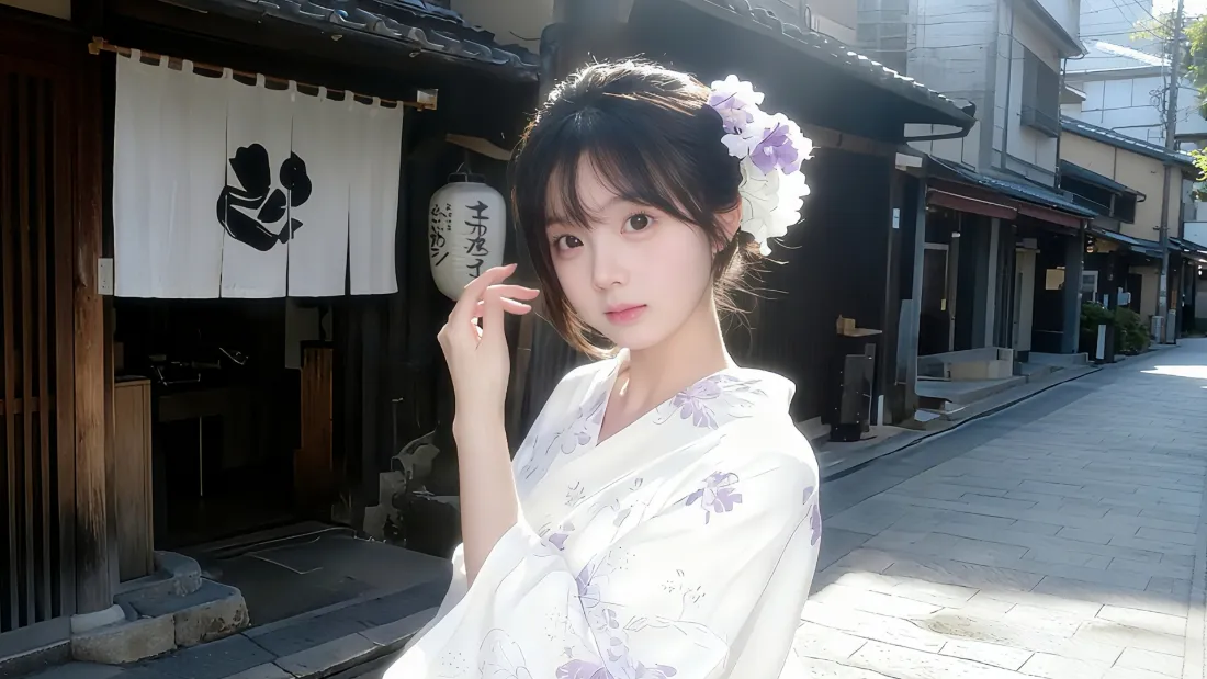 2k和服少女壁纸｜日式古街背景图片 - 温柔阳光感写真「哲风壁纸」