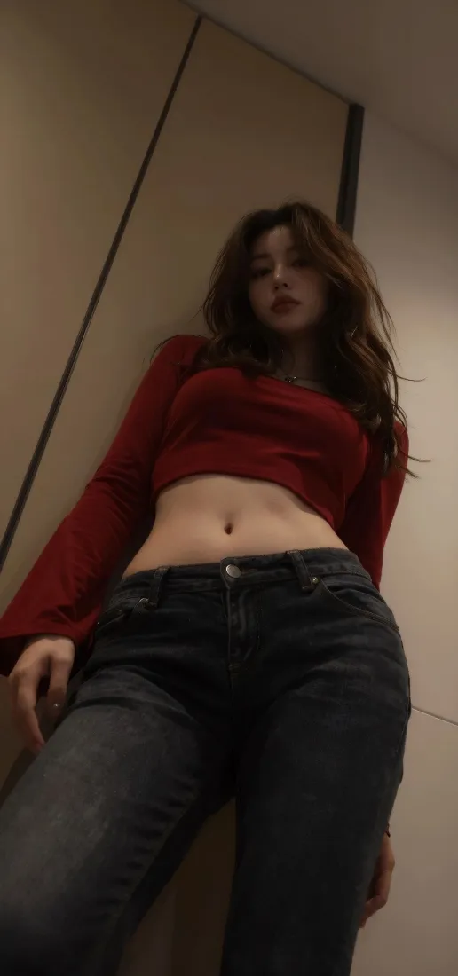 红衣美女手机壁纸｜休闲穿搭背景图片 - 时尚人像「哲风壁纸」