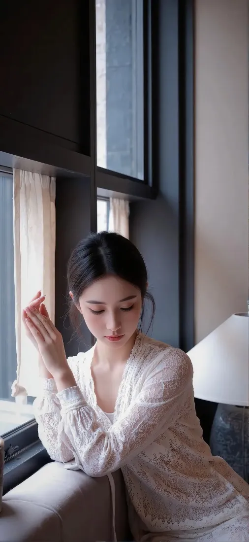 性感美女手机壁纸｜居家窗边背景图片 - 温柔气质人像「哲风壁纸」