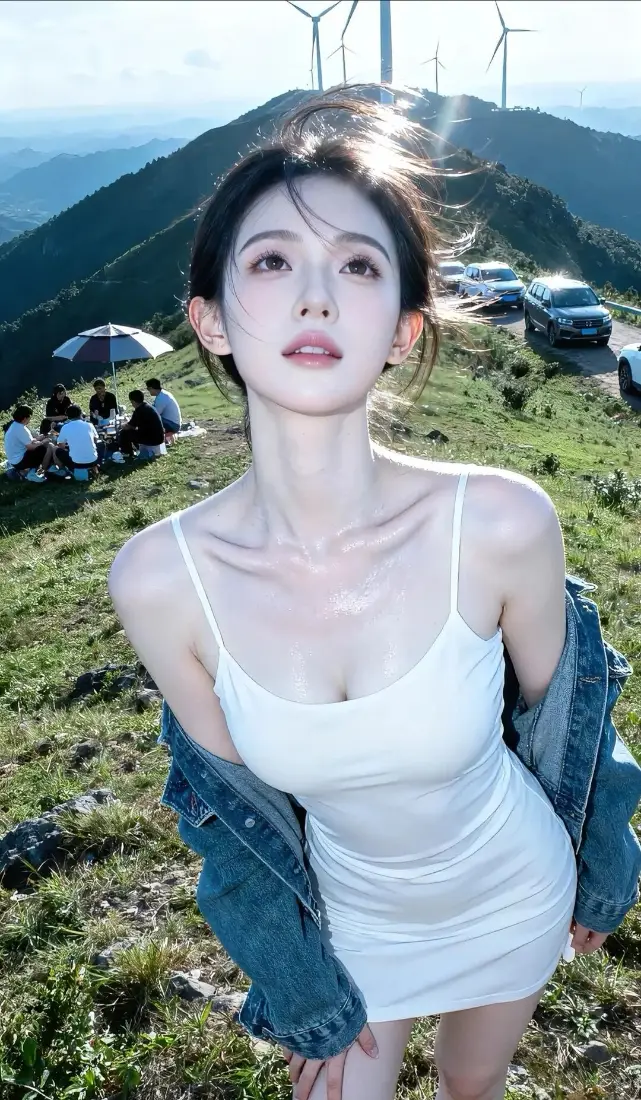 性感美女手机壁纸｜山顶露营背景图片 - 户外清新写真「哲风壁纸」