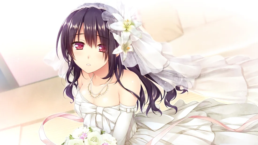 4k黑发红瞳动漫少女壁纸｜婚纱背景图片 - 甜美二次元新娘「哲风壁纸」