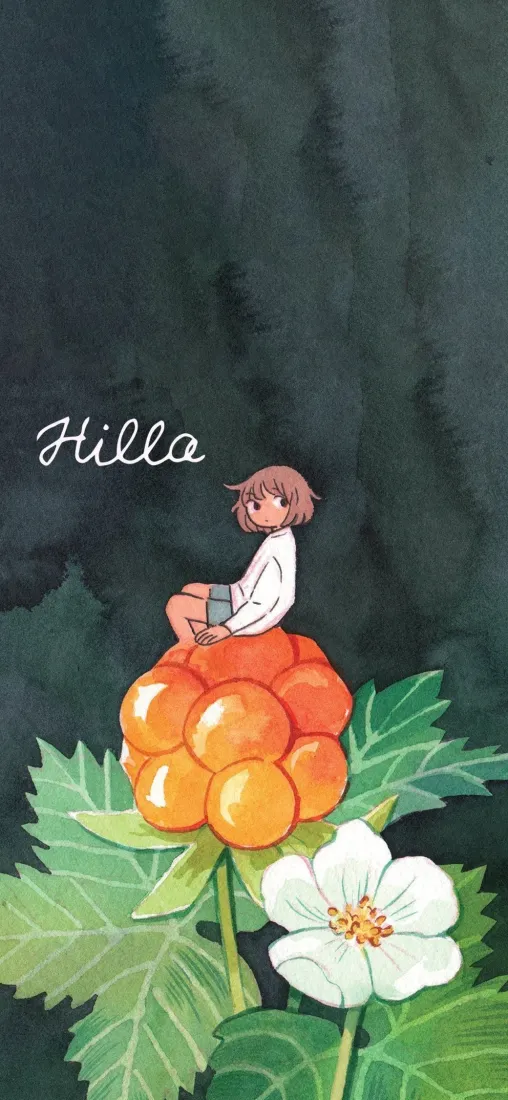 卡通小女孩手机壁纸｜绿植浆果花朵背景图片 - 治愈插画「哲风壁纸」