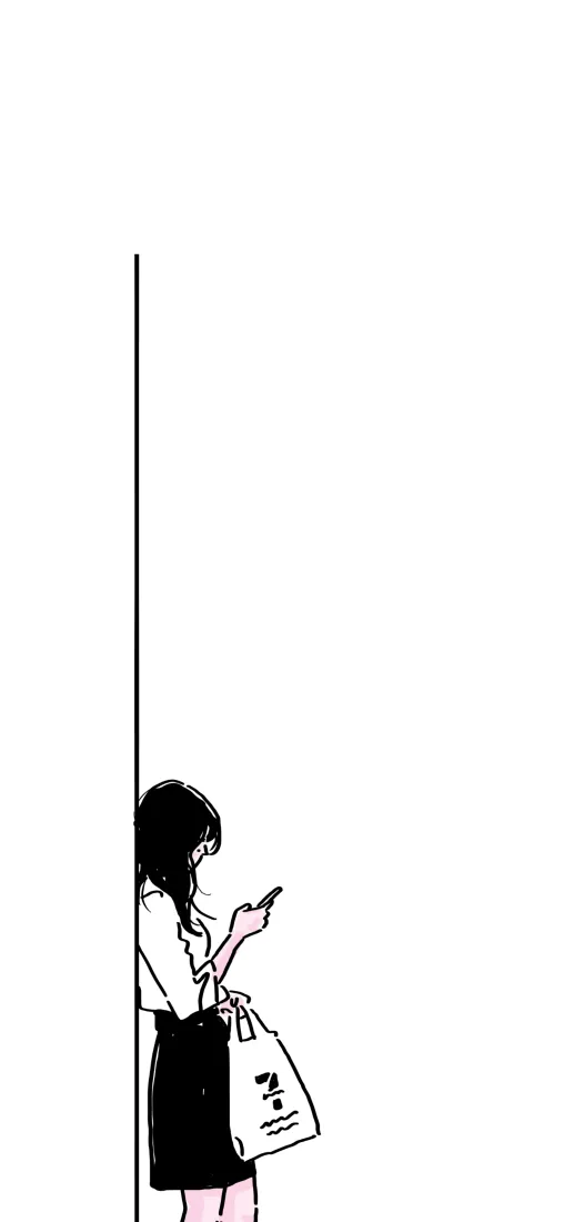 简约女孩手机壁纸｜极简手绘背景图片 - 靠墙玩手机少女「哲风壁纸」